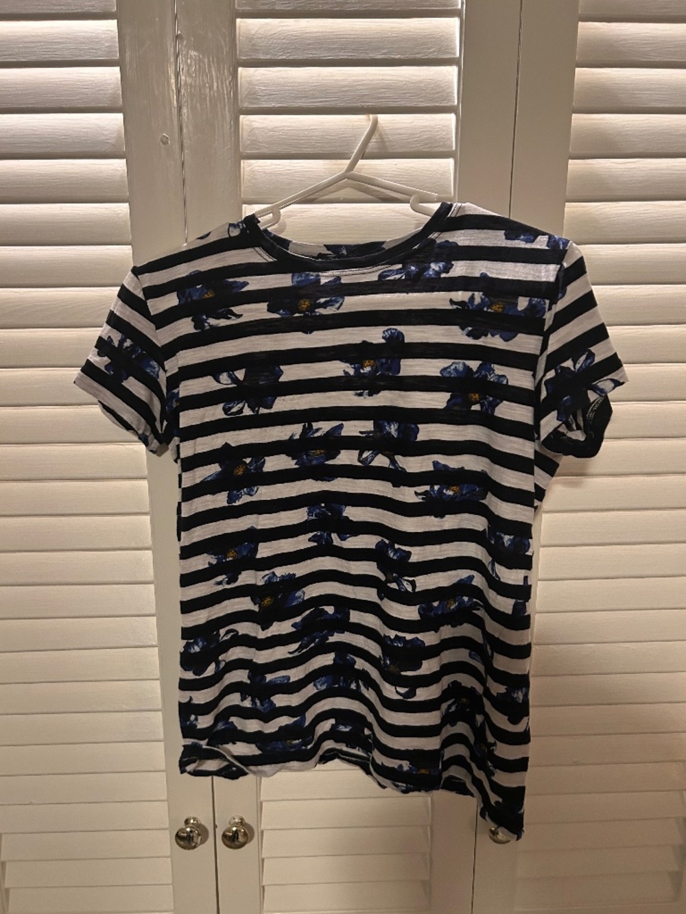 Proenza Schouler Striped Round Neck Short Sleeves Floral Shirt, Small